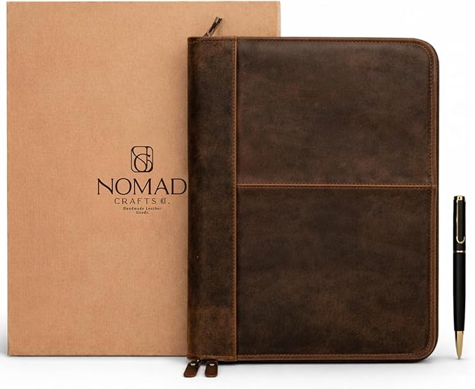 Leather Padfolio with Zipper – Business Portfolio for Men and Women, Legal Pad Portfolio, Leather Folder, Professional Padfolio for Meetings and Interviews