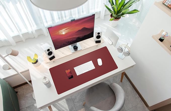 AFIING Cork Desk Mat, 31.5" x 17", Red,Leather Desk pad | Dual-Sided Cork & PU Leather, Non-Slip & Waterproof, Desk Protector for Home Office, Workspace & Gaming