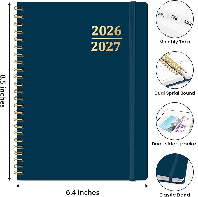 Academic Planner 2026-2027, Weekly and Monthly Calendar Planner Book, July 2026 – June 2027, Hardcover Organizer with Tabs, Perfect for Teachers, Students, Women & Men, A5 (6.4" x 8.5") - Navy