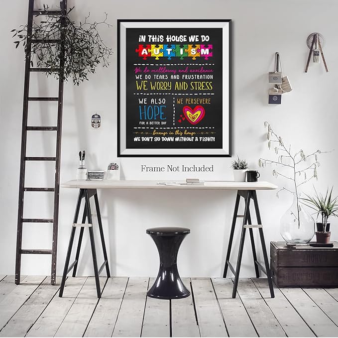 In This House We Do Autism | Autism Awareness Decor | Autism Classroom | Boho Rainbow Decor Classroom | Autism Sign | Autism Art Wall Decor Classroom | Autistic decorations - 24x30 unframed poster