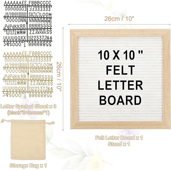 PATIKIL Felt Letter Board, 10x10Inches White Wooden Changeable Message Board with Storage Bag Stand for Kitchen Menu Farmhouse Decor Notes, Black Bronze