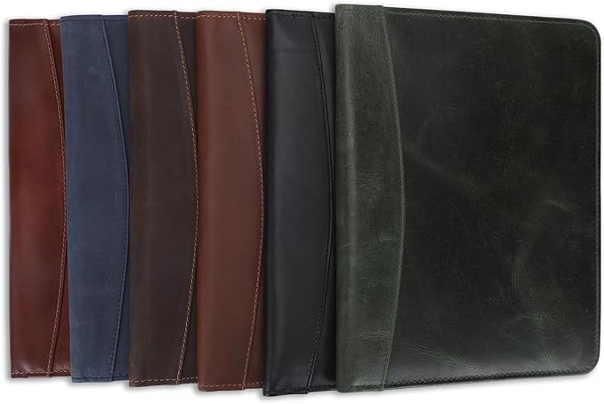 Heavy Duty Buffalo Leather Legal Pad Portfolio Handmade Executive Notebook Binder, Professional Padfolio Organizer Gift for Men and Women Genuine Leather Resume Document Holder (Blue)