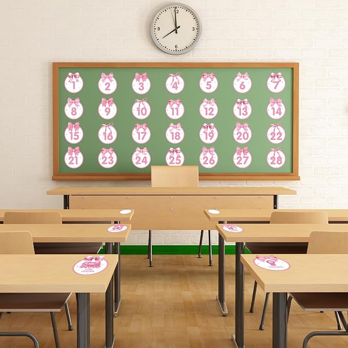 Number Spot Markers Stickers Line Up Spot Floor Decals 36Pcs 4”Pink Bow Floor Stickers Number Floor Dots for Back to School Kindergarten Preschool Elementary Teaching & Training Supplies