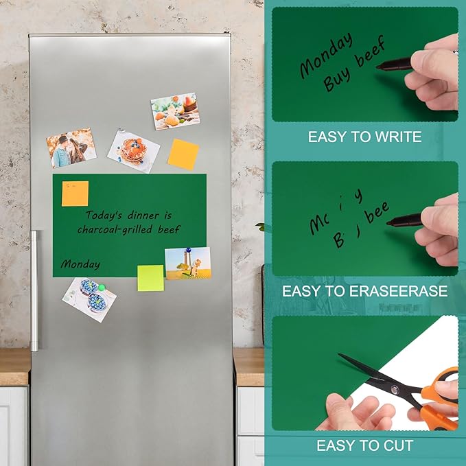 PATIKIL Magnetic Dry Erase Board Sheet for Fridge, 3 Pcs 12 x 8 Inch Erasable Refrigerator Whiteboard for Kitchen for Home Kitchen Organizer Planner Office Storage, Green (1mm)