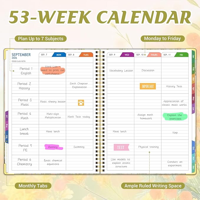 Teacher Planner 2026-2027 Academic Year, Jul.2026 - Jun.2027, 8.5" x 11" Lesson Planner Book for Teachers, Teacher Planners with Colorful Monthly Tabs for Homeschool & Classroom Organization - Orange