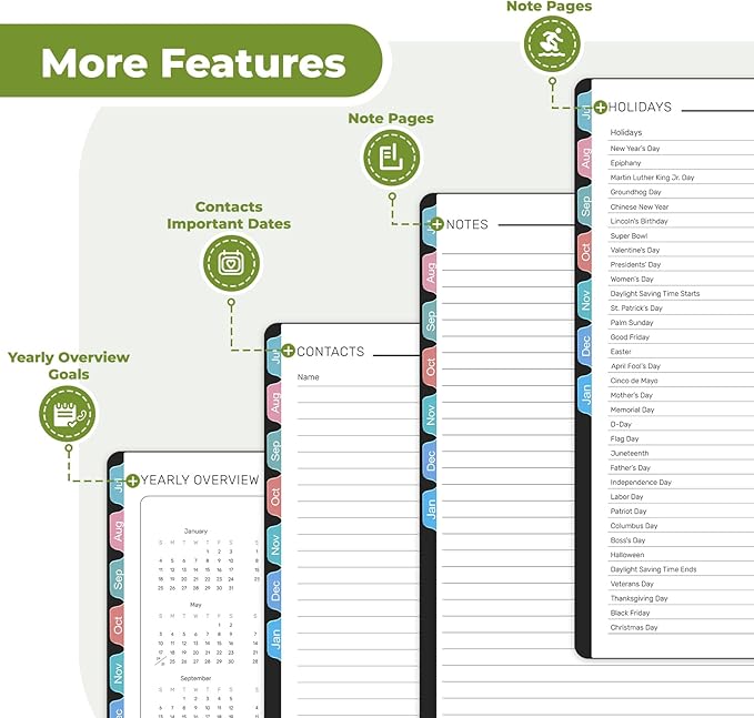 Vinspire 2026 Planner - Yearly, Monthly, and Weekly Planner 2026-2027 for Teachers & Students - Spiral US Academic Year Student Calendar Planners with Notes Pages 2026 Planner Weekly and Monthly - Small (Black, 6.3“×8.4”)