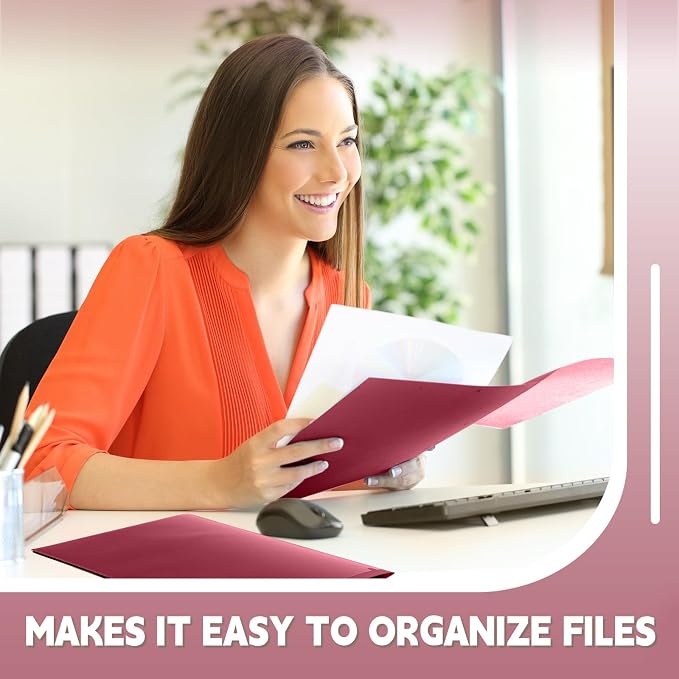 Henoyso 36 Pack Dark Red Plastic Folders with Clear Front Pockets Heavy Duty File Folders with 2 Pockets and Card Slot for Student Communication School Office Presentation Report