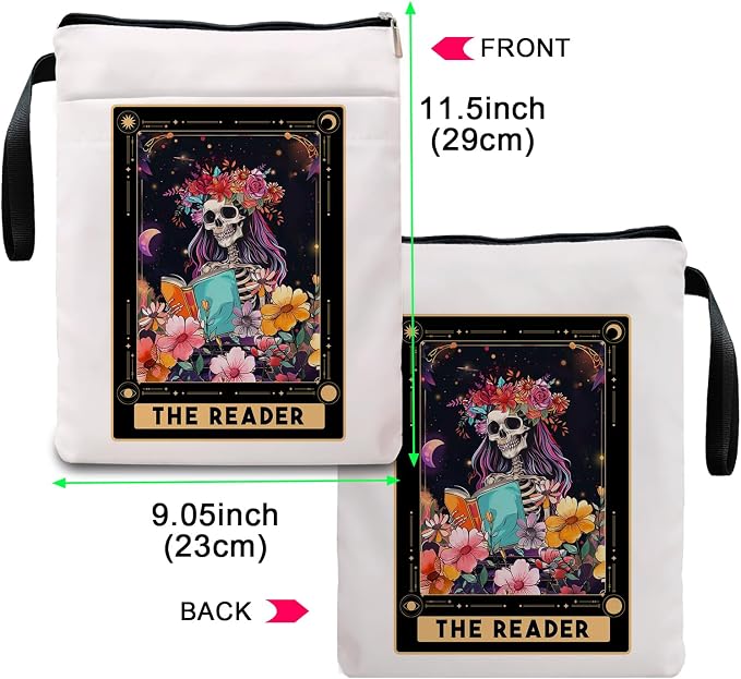 Book Sleeve with Zipper, Book Sleeve for Book Lovers, The Reader Tarot Card Book Sleeves, Book Pouch Kindle Protector, Gifts for Women Teacher Librarian Bookworm Bookish (White-A, Large)