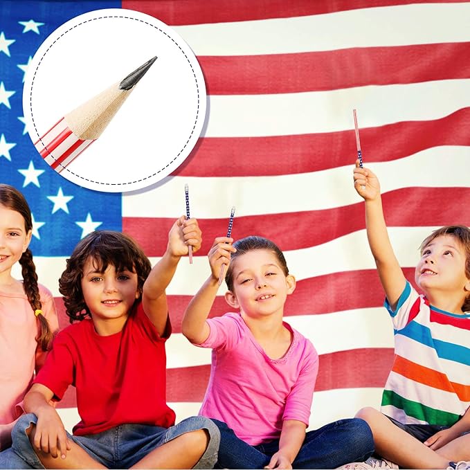 Outus 30 pcs American Flag Pencils USA Flag Patriotic Pencils with Erasers for Veterans Day, Independence Day, 4th of July Party Favors Party Favor, Office Supplies