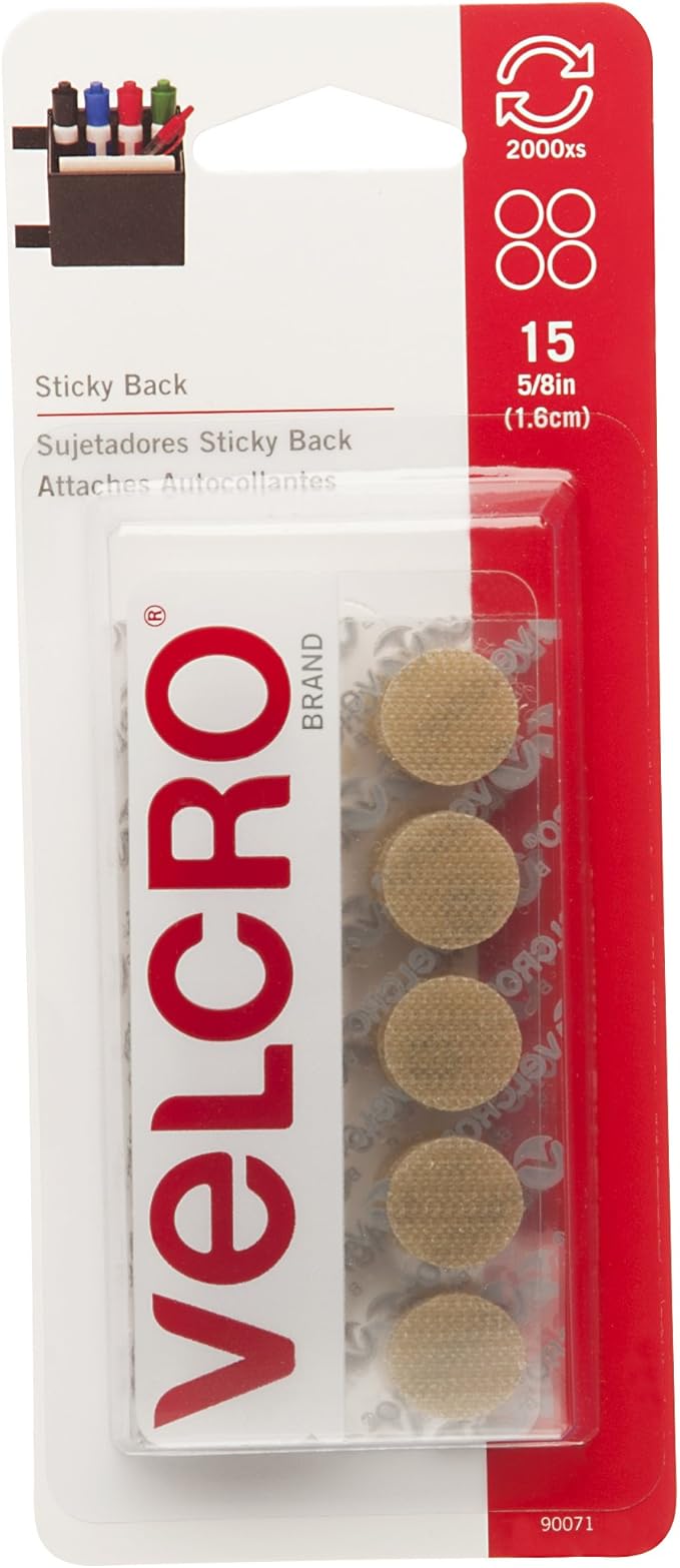 VELCRO Brand - Sticky Back Hook and Loop Fasteners | Perfect for Home or Office | 5/8in Coins | Pack of 15 | Beige