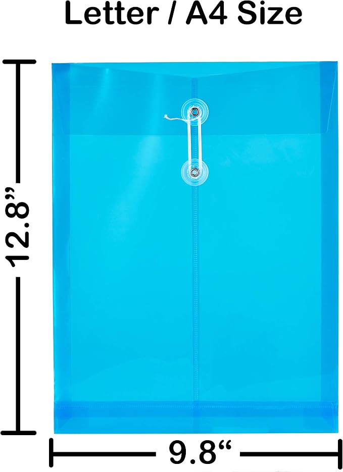 6 Pack Plastic Envelopes Poly Envelopes Expandable Files Document Folders with Button & String Tie Closure - Letter A4 Size - 1-1/4 Inch Expansion - for School Office & Home (Assorted Color)