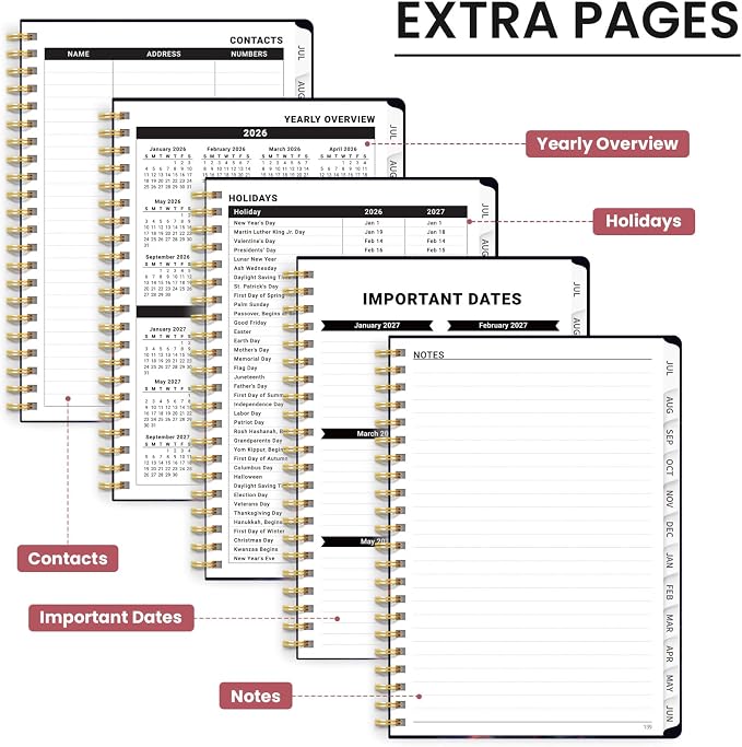 Planner 2026–2027, Academic Planner Weekly and Monthly Calendar Jul 2026 – Jun 2027 Hardcover Planner with Tabs and Pocket, Spiral Bound Agenda Book for Student & Teacher, 6.3" x 8.5", Radiant Bastille