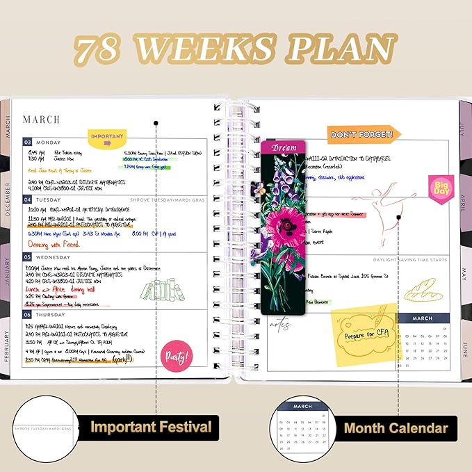 Planner 2026-2027, 18 Months Large Academic Daily Weekly Monthly Planner Organizer, July. 2026 - Dec. 2027, 8.5x9.8" Agenda with Page Tabs, Separator Page, Pocket Folder, Bookmark, Stickers & Sticky Note Set