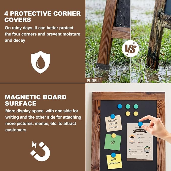 Large Sandwich A-Frame Chalkboard Sign - 40 x 20 Inches Magnetic Wooden Chalk Board for Sidewalk, Stand up Double-Sided Outdoor Easel Display for Restaurant Cafe Shop Wedding Party or Business