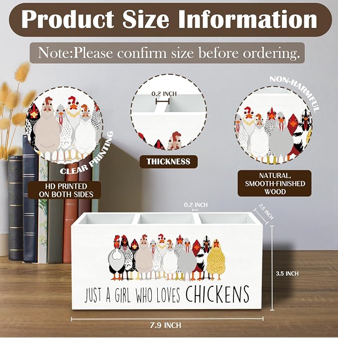 Just a Girl Who Loves Chickens Pen Holder for Desk, Chicken Lover Mom Lady Gifts Pencil Organizer, Funny Farm Rooster Hen Wooden Box Sign Desk Decor for Home Office Decoration