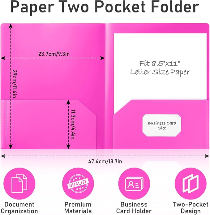 Timart Folders with Pockets-6 Pack, 2 Pocket Folders Fit Letter Size Paper, Plastic Colored folders for Documents, School Office Home Bussiness