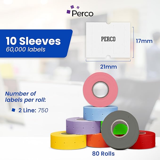 Custom Price and Date Labels for Perco Pro 2 Line Guns - Choose Color, Font and Imprint - 10 Sleeves, 60,000 Labels