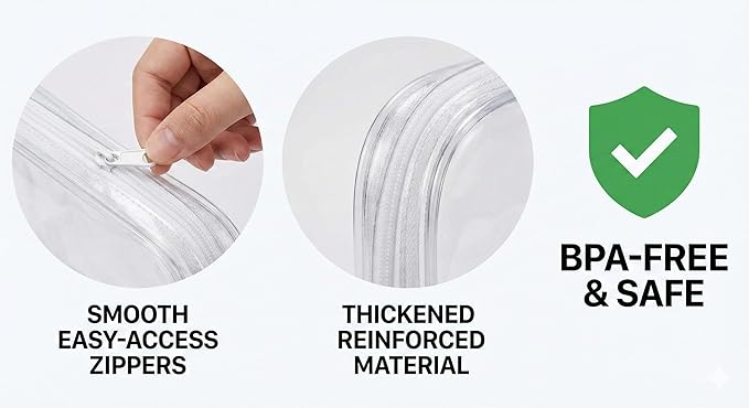 3PCS Clear Hard Shell Zipper Case, Durable Waterproof Transparent Storage Organizer Bins with Smooth Premium Zipper, Visible Design for Craft Supplies, Travel & Toy Storage