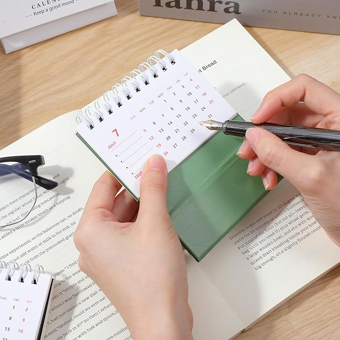Tyqour Small Desk Calendar 2026 Mini Desk Calendar Cute Standing Flip Desktop Calendar 2026 Metal Ring Binding, Compact Size for Home Office School (Green)