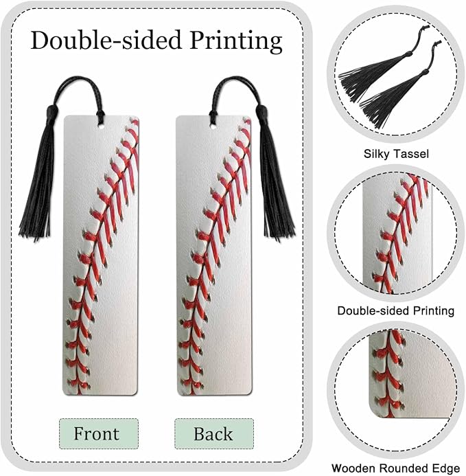 Baseball 5 Pcs Bookmarks Sports Training Healthy Lifestyle Wooden Bookmarks with Tassel for Students Reader Teachers Book Lovers
