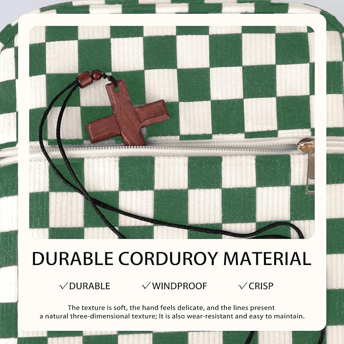 Bible Cover Case for Women Corduroy Bible Case for Girls Checkered Large Bible Cover with Handle Bible Study Supplies Accessories Christian Gifts for Women (Deep Green, Medium)