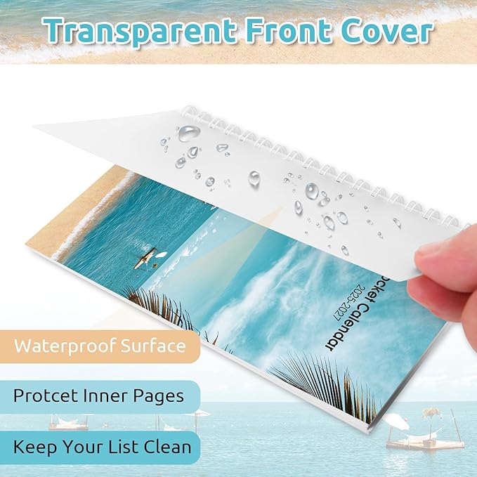 KONVINIT Pocket Calendar 2025-2027, Beach 2026 Pocket Calendar -3.5” × 6.5” - Runs from July 2025 until December 2027, 2026 Monthly Planner with Coil Cover for Organizing