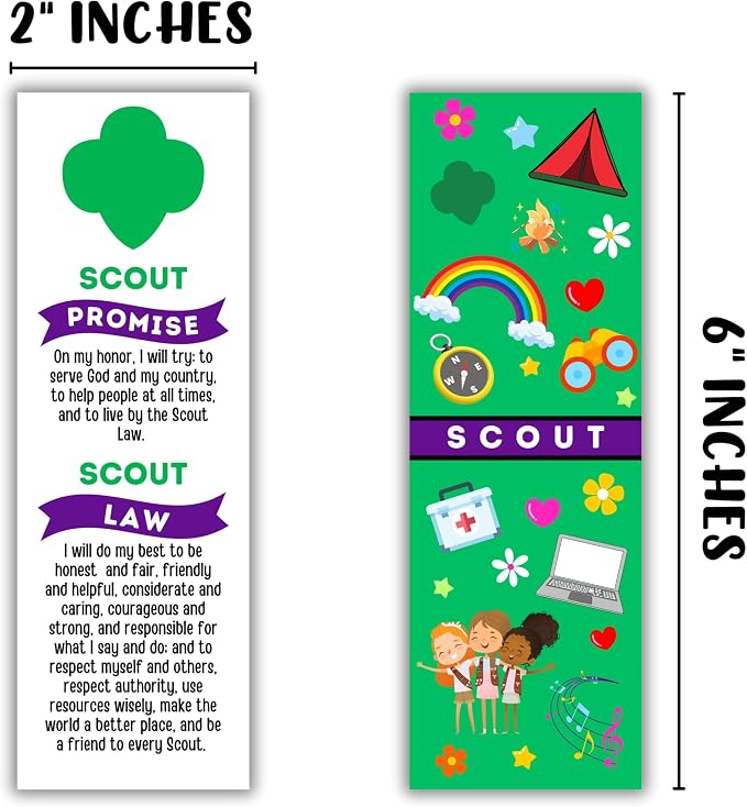Scout Promise and Law Bookmark Colorful 30pk 2x6” Bridging Ceremony Gifts for Troop Leaders Cookie Award Pledge Cookie Tracker Supplies