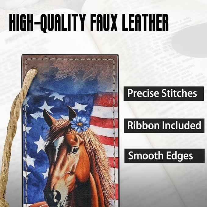 Bookmark 2 PCS Leather Bookmarks for Women, Men, Book Lovers Horse American Flag Flower Page Markers for Students Teachers Reading Bookmarks Accessories for Book Lovers