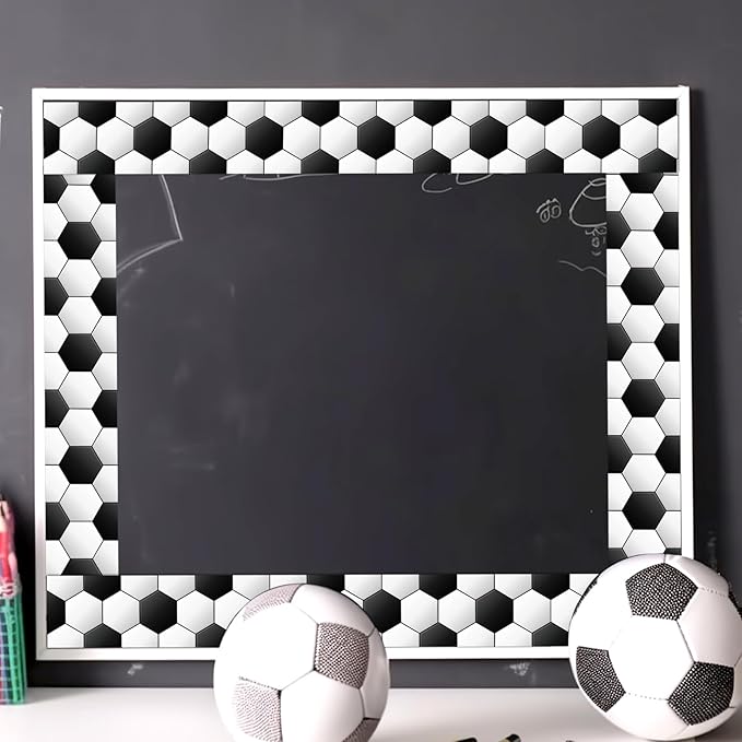 Whaline 32.8 Ft Soccer Bulletin Board Borders 3D Black White Soccer Die-Cut Board Trim for Sport Party Back to School Classroom Office Chalkboard Decoration