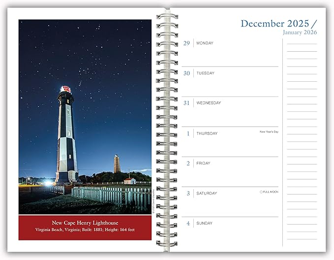 2026 Planner, Weekly & Monthly 12-Month Planner Engagement Calendar with Coastal Photography and Nautical Scenes, 2026, 6" × 9", Great American Lighthouses