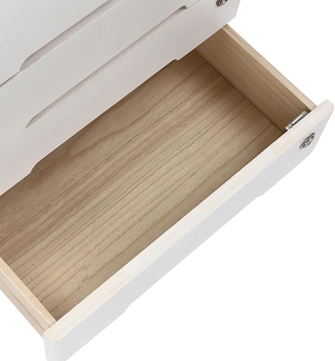 4-Tiers Wooden Desktop Storage Box with Lockable Drawers, Office Supplies File Organizer, Flat File Cabinet Store Stamps, Sticky Notes, Paper Clips, Scissors, for Office, Study, White