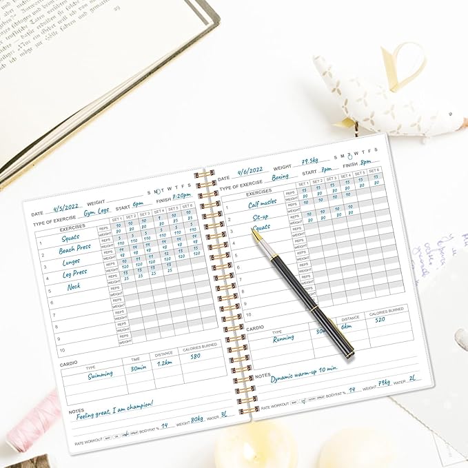 Fitness Journal for Women & Men,A5 Workout Journal/Planner Daily Exercise Log Book to Weight Loss, Gym, Muscle Gain, Bodybuilding Progress, 5.8"x8.3", Blue Leaf Flower