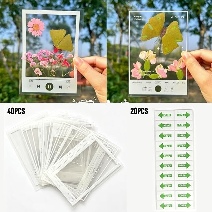 Transparent Dried Flower Bookmarks, 40Pcs DIY Handmade Dried Flower Bookmark kit, Clear Acrylic Photo Frame Page Markers for Reading Lovers, Adults and Kids, 20 Designs, 3.9" x 5.5" (40, PCS)