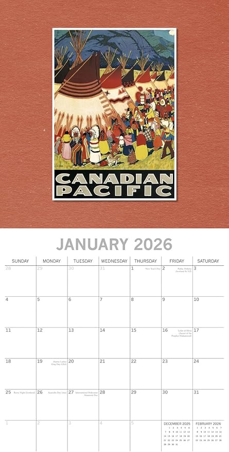 Gifted Stationery Co, Vintage Travel Posters 2026 Wall Calendar, 12'' X 12'', 16-Month Calendar with Stapled Binding