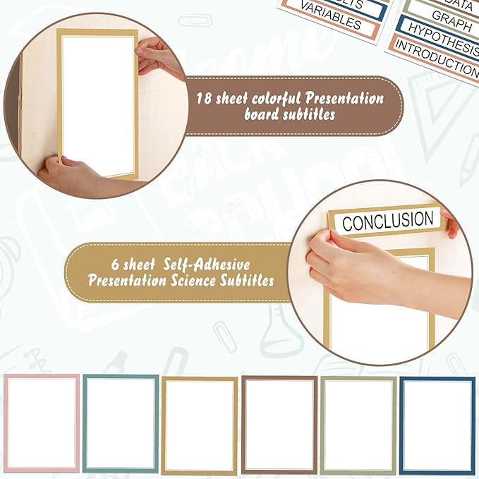 24 Sheets Science Board Supplies 18 Self Adhesive Presentation Science Subtitles & 6 Project Titles Board Sticker for School Office Supplies(Bright Color)