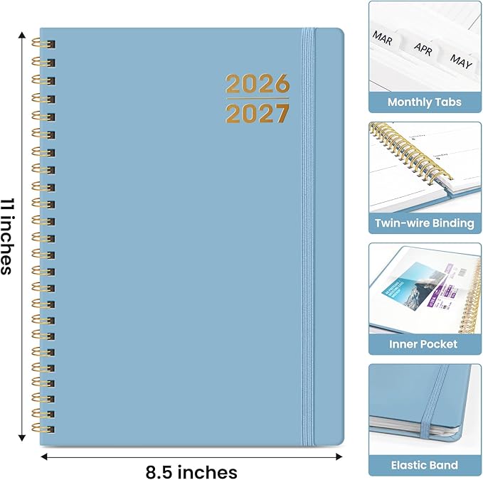 Planner 2026-2027 for Women & Men, Academic Monthly and Weekly Calendar Planner, Jul 2026 - Jun 2027, A4 (8.5" x 11"), Teacher Student Planning Book with Tabs, Ideal for Office School Supplies - Baby Blue