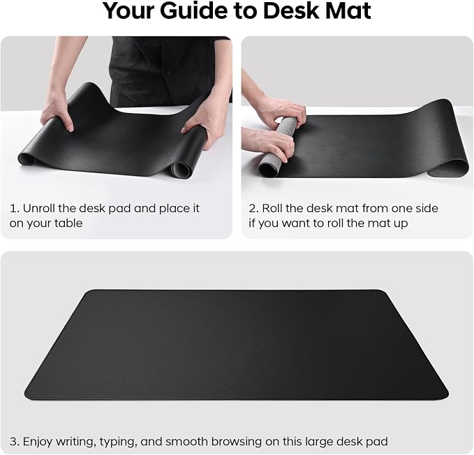 Leather Desk Pad Protector, Office Desk Mat, Large Mouse Pad, Non-Slip PU Leather Desk Blotter, Waterproof Computer Desk Writing Pad for Office and Home (Black, 47.2" x 23.6")