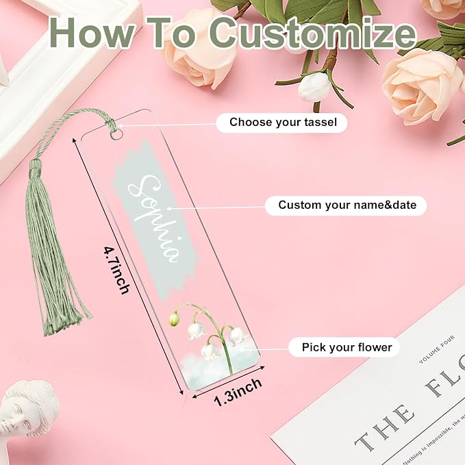 Personalized Bookmarks for Women Book Lover Birth Flower Birthday Customized Gifts for Reading Her Daughter Friends (Acrylic #5)