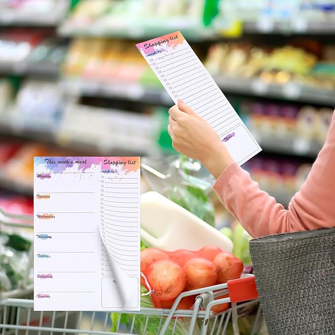 60 Sheets Weekly Meal Planner for Fridge, 7x10" Grocery List Magnet Pad for Fridge Undated Menu Planner with Tear off Shopping List for Meal Planning and Convenient Shopping, Colorful Ink