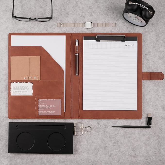 Professional Padfolio Binder with Clipboard Ideal Organizer for Business Perfect Size 9.6 in x 12.8 in Durable Portfolio for Professionals Students Presenters Brown