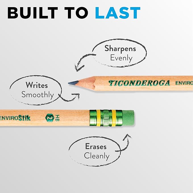 Ticonderoga Envirostik Wood-Cased Pencils, #2 HB Soft, Natural, 12 Count