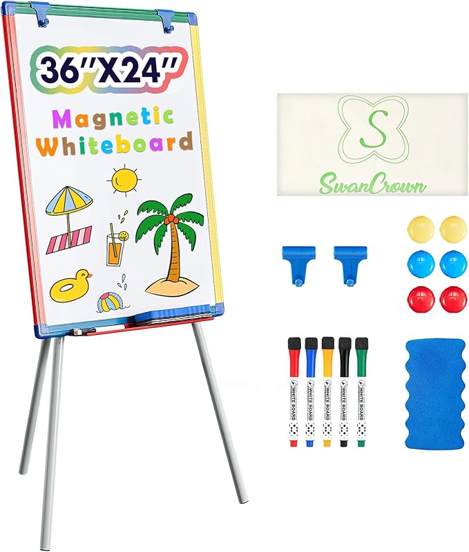 Magnetic Easel for Kids - Height Adjustable 36-63" Dry-Erase Board and Whiteboard - Perfect for Kids Art Activities 36x24 inch White Board Flipchart Board