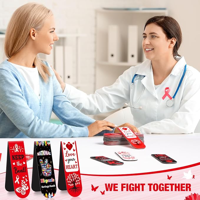 48 Pcs Red Ribbon Week Supplies Drug Free Awareness Bookmarks Red Ribbon Magnetic Bookmarks Heart Month Awareness Favors for Heart Disease Seminar Handout Fundraiser Anti Drugs Campaigns Event