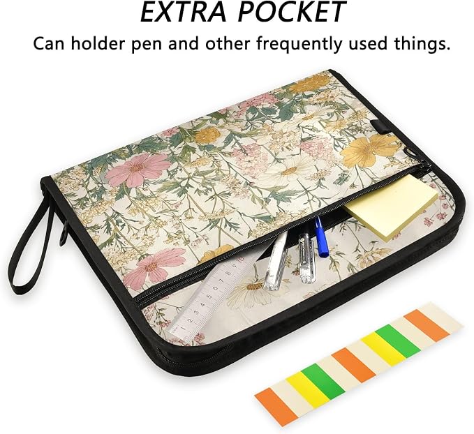 Pink Beige Flowers Accordion File Organizer Expanding Document Folder with 13 Pockets Portable File Folder for A4 Letter Size