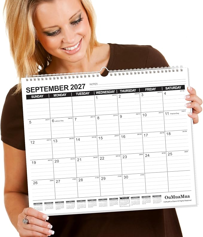 OuMuaMua Wall Calendar 2026, Calendar Wall 2026-2027, Jun. 2026 to Dec. 2027, 14" X 11.5" 19-Month Paper Hanging Planner Wall with Thick Paper, Ruled Blocks for Office Home Planning & Organizing