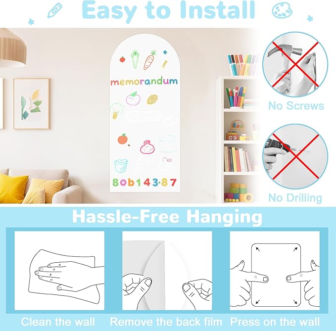 Magnetic Arch Wall Decal 39.3x17.5 Inches White Magnet Wall for Kids Self Adhesive Magnetic Chalkboard Decals Peel and Stick Magnet Decal Wall with Multiple Accessories for Playroom Home