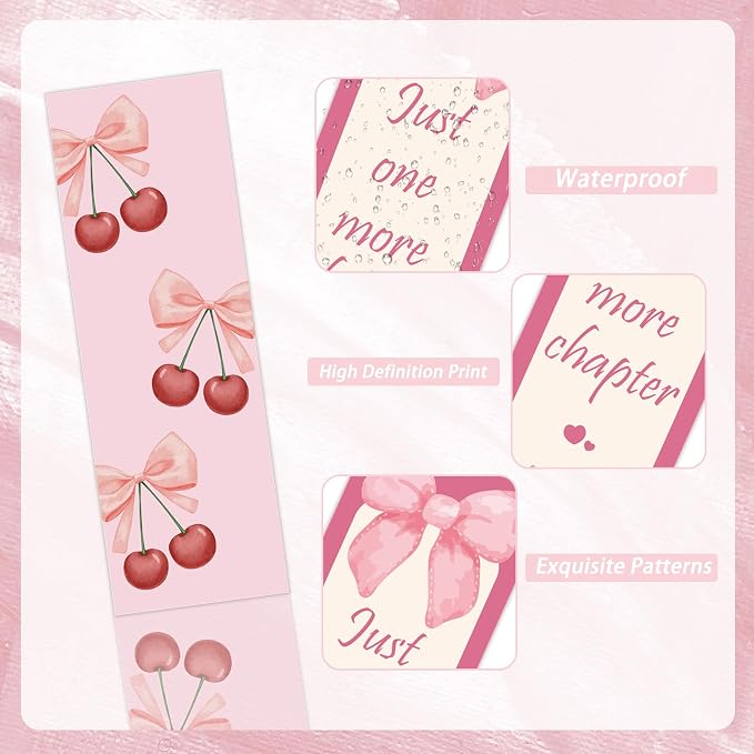 Coquette Aesthetic Bookmarks, 100 Pcs Pink Bow Girly Book Marks, Bookish Gifts for Reading Women Book Lovers