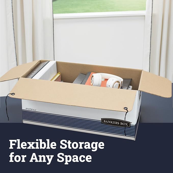 Fellowes Bankers Box STOR/File Medium-Duty Storage Boxes, FastFold, String and Button, Legal, 4 Pack (0070503)