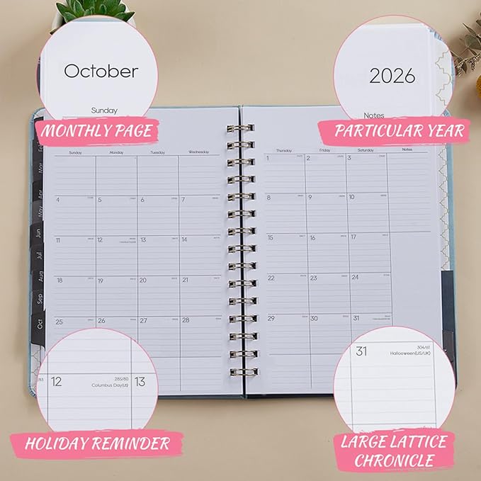 2026 Planner - Weekly and Monthly Planner 2026, Jan 2026 - Dec 2026, 6.4" x 8.5", Daily Planner Calendar Planner with Monthly Tabs, Elastic Closure, Pocket, Notes, Faux Leather Cover Yearly Agenda(Green)