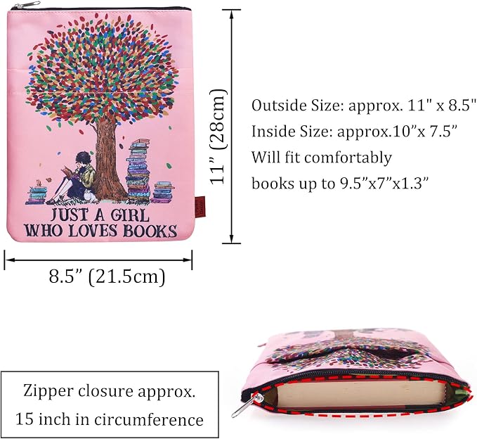 Book Sleeve for Book Lovers, Bookish Book Protector, Book Covers for Paperbacks, Washable Fabric, Book Sleeves with Zipper, Medium 11 Inch X 8.7 Inch